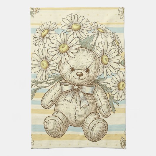 Teddybär-Daisy-Gartenmuster (1) Geschirrtuch (Vertikal)