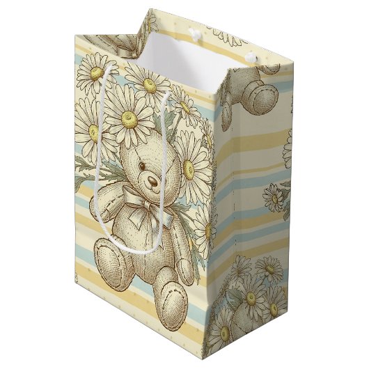 Teddybär-Daisy-Gartenmuster (1) Mittlere Geschenktüte (Vorderseite Schrägansicht)
