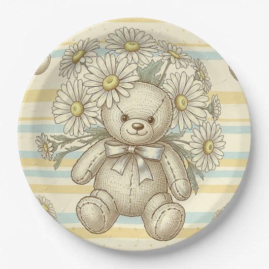 Teddybär-Daisy-Gartenmuster (1) Pappteller (Vorderseite)