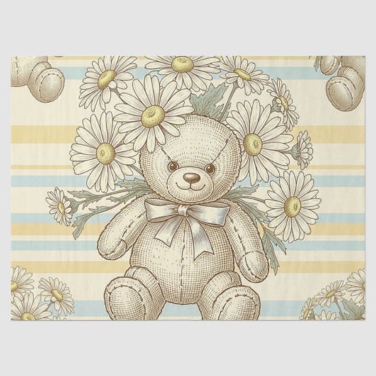 Teddybär-Daisy-Gartenmuster (1) Seidenpapier (Vorderseite)