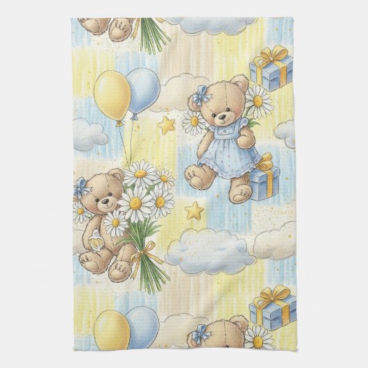 Teddybär-Daisy-Gartenmuster (2) Geschirrtuch (Vertikal)