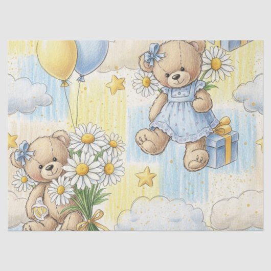 Teddybär-Daisy-Gartenmuster (2) Seidenpapier (Vorderseite)