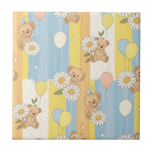 Teddybär-Daisy-Gartenmuster (3) Fliese (Vorderseite)