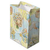 Teddybär-Daisy-Gartenmuster (3) Mittlere Geschenktüte (Rückseite Schrägansicht)