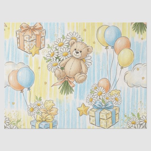 Teddybär-Daisy-Gartenmuster (3) Seidenpapier (Vorderseite)