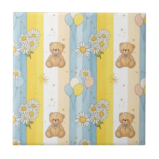 Teddybär-Daisy-Gartenmuster (4) Fliese (Vorderseite)