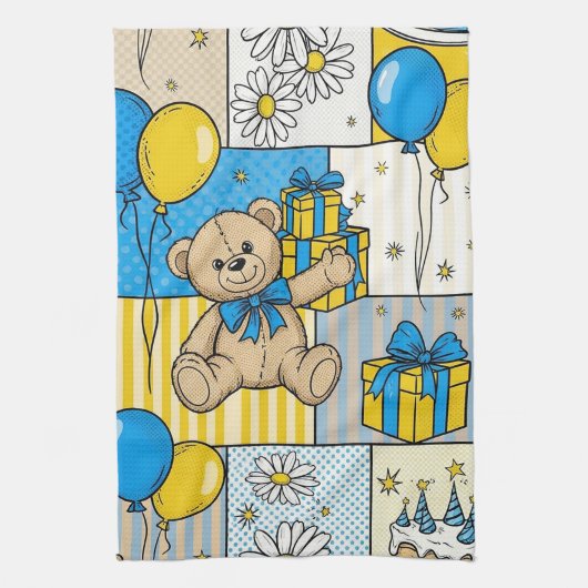 Teddybär-Daisy-Gartenmuster (4) Geschirrtuch (Vertikal)