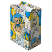 Teddybär-Daisy-Gartenmuster (4) Mittlere Geschenktüte (Rückseite Schrägansicht)