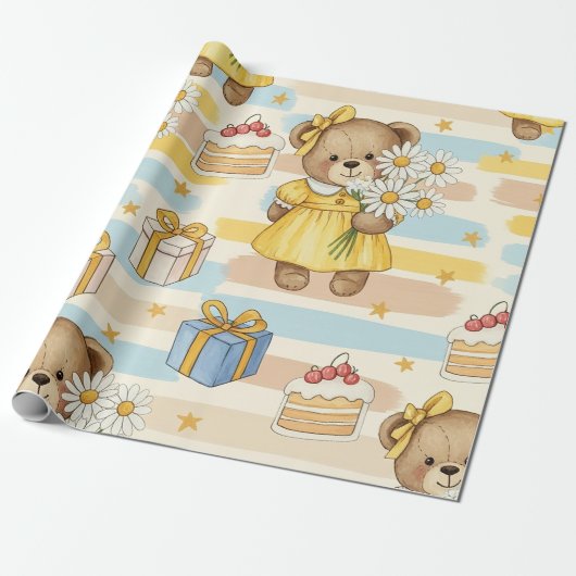 Teddybär-Daisy-Gartenmuster (5) Geschenkpapier (Ungerollt)