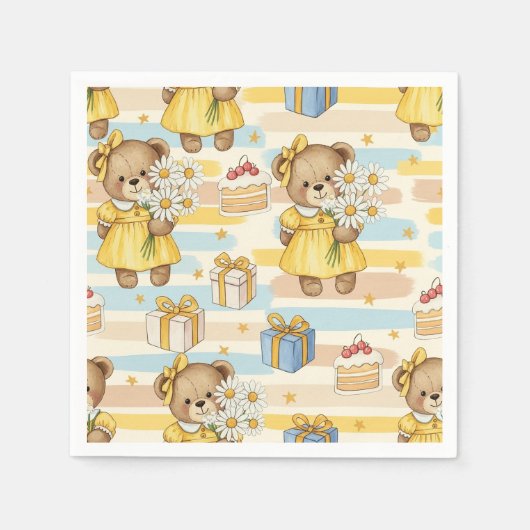 Teddybär-Daisy-Gartenmuster (5) Serviette (Vorderseite)