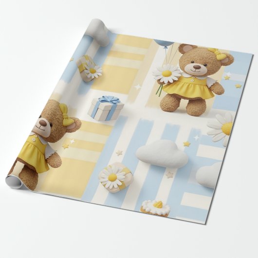 Teddybär-Daisy-Gartenmuster (8) Geschenkpapier (Ungerollt)