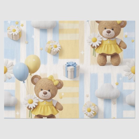 Teddybär-Daisy-Gartenmuster (8) Seidenpapier (Vorderseite)