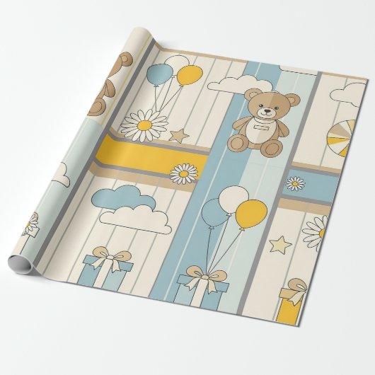 Teddybär-Daisy-Gartenmuster (9) Geschenkpapier (Ungerollt)