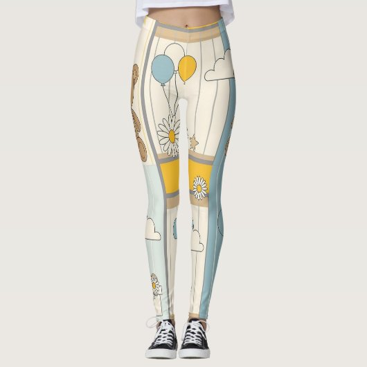 Teddybär-Daisy-Gartenmuster (9) Leggings (Vorderseite)