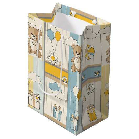 Teddybär-Daisy-Gartenmuster (9) Mittlere Geschenktüte (Vorderseite Schrägansicht)