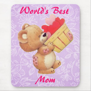 Teddybär der Mutter Tagesund ein Korb der Herzen Mousepad