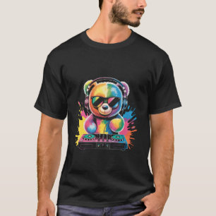 Teddybär DJ an Plattenspielern EDM Synthesizer Rav T-Shirt