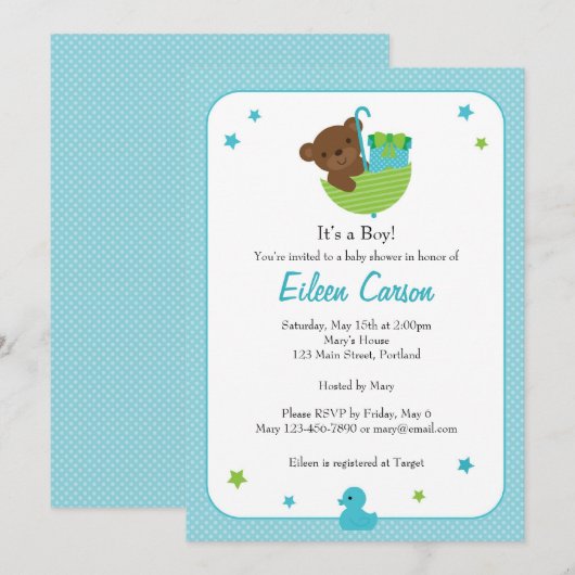 Teddybär-Einladung Einladung (Vorne/Hinten)