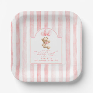 Teddybär Elegant Hellrosa Streifen Babyparty Pappteller