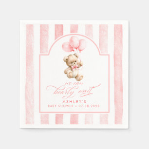 Teddybär Elegant Soft Pink Streifen Baby Shower Serviette