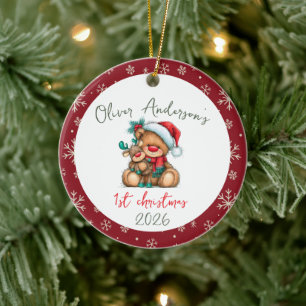 Teddybär Erstes Weihnachten Baby Junge oder Mädche Keramik Ornament
