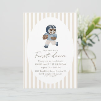 Teddybär First Down Football Erster Geburtstag Einladung