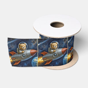 Teddybär fliegt in einem Raumschiff Satinband
