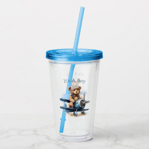 Teddybär-Flugzeug Aquarell Es ist ein Junge Acryltrinkbecher