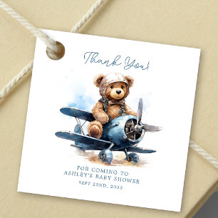 Teddybär-Flugzeug-Aquarell-Jungen-Baby-Party Geschenkanhänger