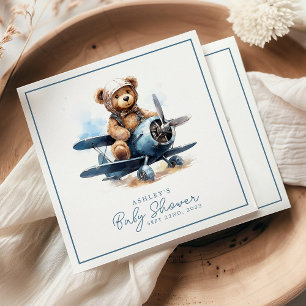 Teddybär-Flugzeug-Aquarell-Jungen-Baby-Party Serviette
