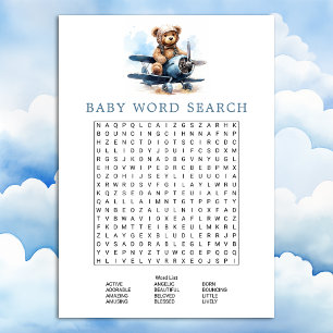 Teddybär-Flugzeug-Baby-Party Wortsuchspiel Einladung