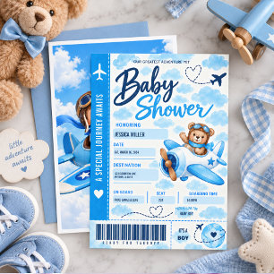 Teddybär-Flugzeug-Bordkarte-Junge-Baby-Party Einladung