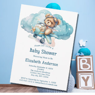 Teddybär-Flugzeug-Junge-Baby-Shower-Einladung Einladung