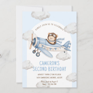Teddybär-Flugzeug zweite Geburtstag Einladung