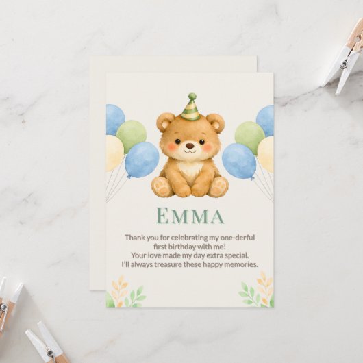 Teddybär-Geburtstags-Dankeschön-Karte Einladung (Vorderseite/Rückseite Beispiel)