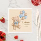 Teddybär Geburtstagsballons personalisierter Name Serviette (Beispiel)