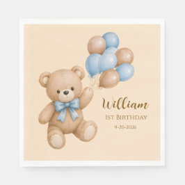 Teddybär Geburtstagsballons personalisierter Name Serviette