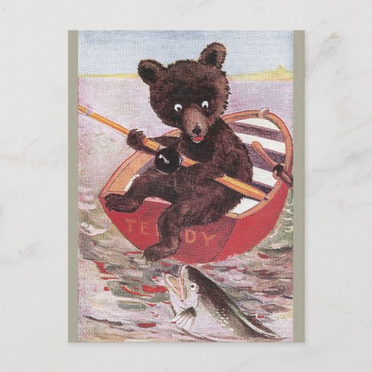 Teddybär geht angeln postkarte (Vorderseite)