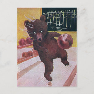 Teddybär geht bowlen postkarte