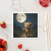 Teddybär geht mit einem Mondballon Serviette (Beispiel)