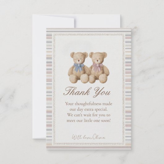 Teddybär Geschlechtsenthüllung Dankeskarte (Vorderseite)