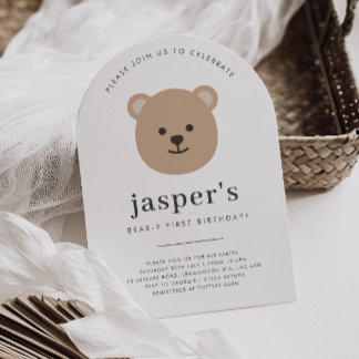 Teddybär-Gesicht Gebogener Erster Geburtstag Einladung