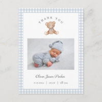 Teddybär Gingham Baby Junge Geburtsanzeige