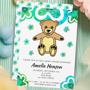 Teddybär Grün Blumen Florale Babyparty  Einladung