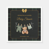 Teddybär Grün gestreifte Babyparty  Serviette (Vorderseite)