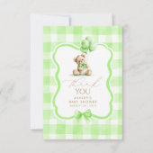 Teddybär Grün Gingham Niedlich Danke (Vorderseite)