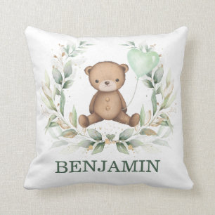 Teddybär-Grünzeug-Kranz-Ballon-Jungen-Kinderzimmer Kissen