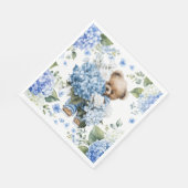 Teddybär hält Hortensienblumen Serviette (Ecke)