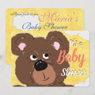 Teddybär hellgelbe Babyparty Einladung