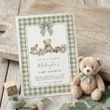 Teddybär Hellgrün Gingham-Schleife Baby Shower